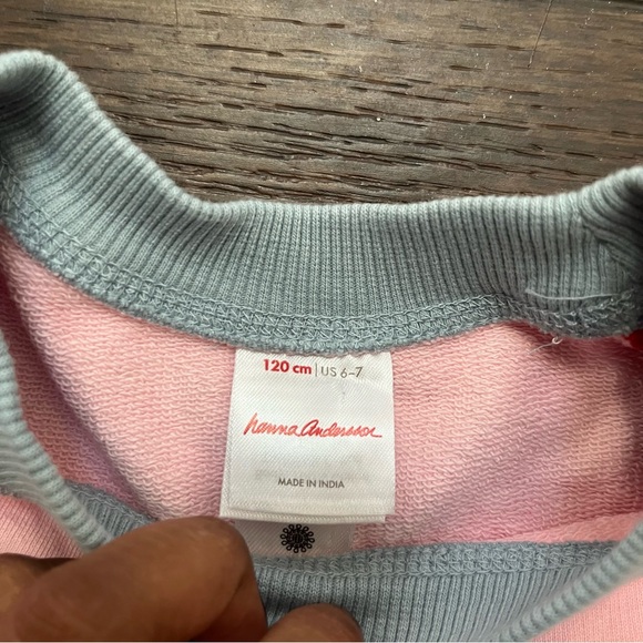 Hanna Andersson pink red colorblock crewneck sweatshirt size 6-7 - Picture 2 of 6